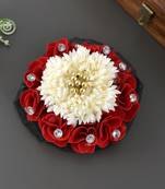 Red white floral juda bun cover hair accessory set