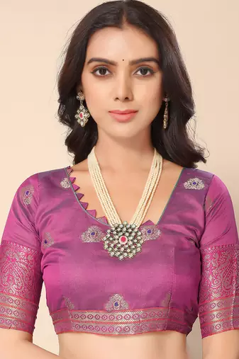 Aqua Blue Jacquard Cotton Blend Woven Maheshwari Saree With Blouse Piece