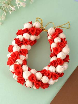 Red floral and white mogra veni hair accessory 1