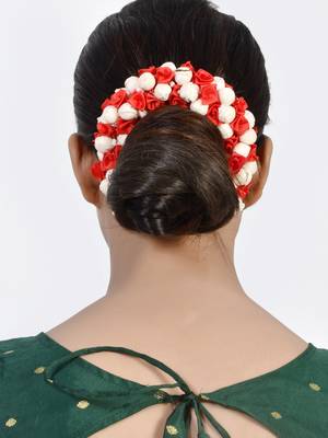 Red floral and white mogra veni hair accessory 2