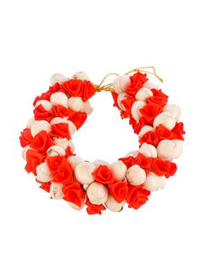 Red floral and white mogra veni hair accessory 3