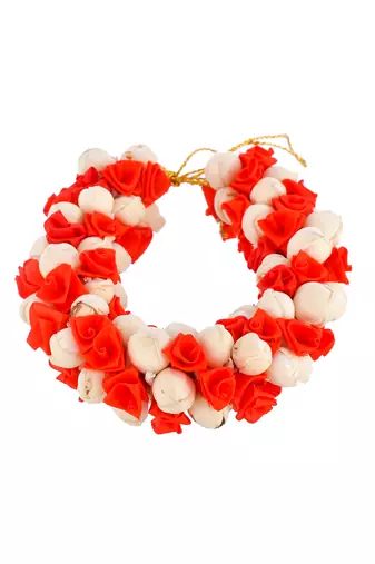 Red floral and white mogra veni hair accessory