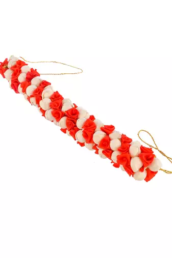 Red floral and white mogra veni hair accessory