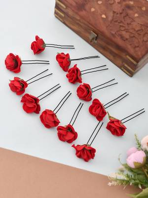 Set of 10 red floral u pin hair accessory set 1