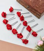 Set of 10 red floral u pin hair accessory set
