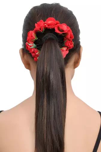 Set of 10 red floral u pin hair accessory set