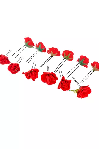 Set of 10 red floral u pin hair accessory set