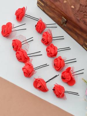 Set of 10 red flower hair accessory set 1