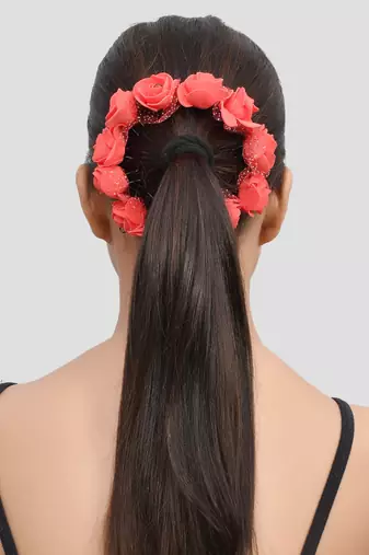 Set of 10 red flower hair accessory set