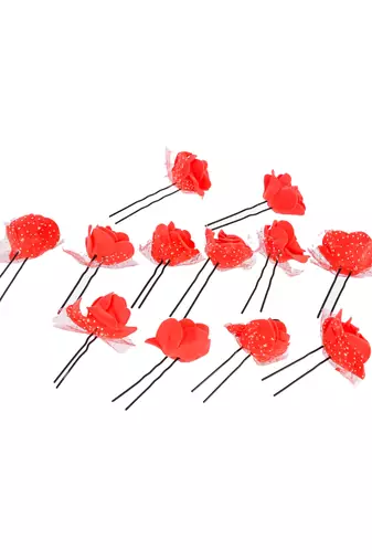 Set of 10 red flower hair accessory set