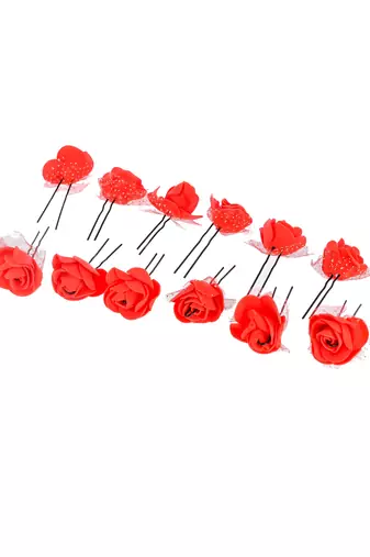 Set of 10 red flower hair accessory set