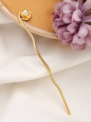 Pearl gold plated geisha hair stick accessory 1