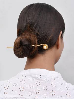 Pearl gold plated geisha hair stick accessory 2