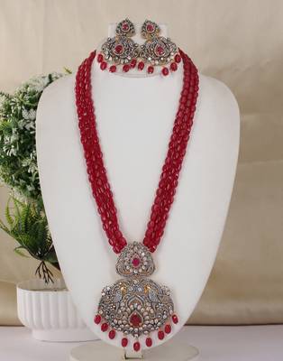 Real ruby beads with victorian pendant set 1