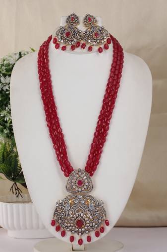 Real ruby beads with victorian pendant set