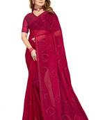 Magenta siroski stone work simmer silk saree with blouse
