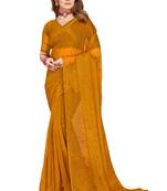 Mustard siroski stone work simmer silk saree with blouse
