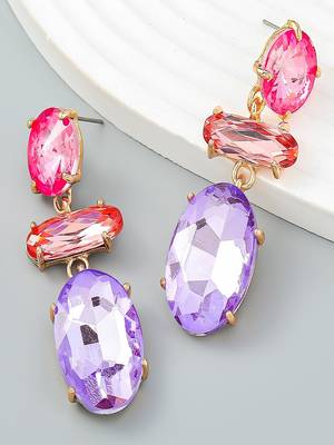 Crystal water drop dangle earrings for women and girls pink, purple rhinestone geometric statement earrings alloy 1