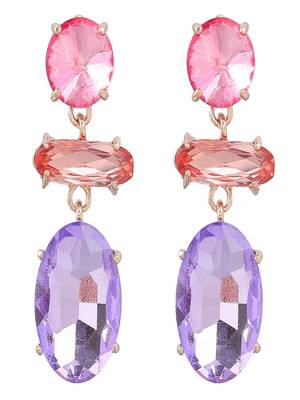 Crystal water drop dangle earrings for women and girls pink, purple rhinestone geometric statement earrings alloy 2