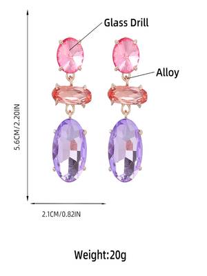Crystal water drop dangle earrings for women and girls pink, purple rhinestone geometric statement earrings alloy 3