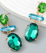 Crystal water drop dangle earrings for women and girls green rhinestone geometric statement earrings alloy
