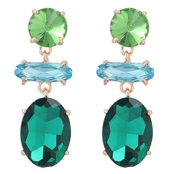 Crystal water drop dangle earrings for women and girls green rhinestone geometric statement earrings alloy 2