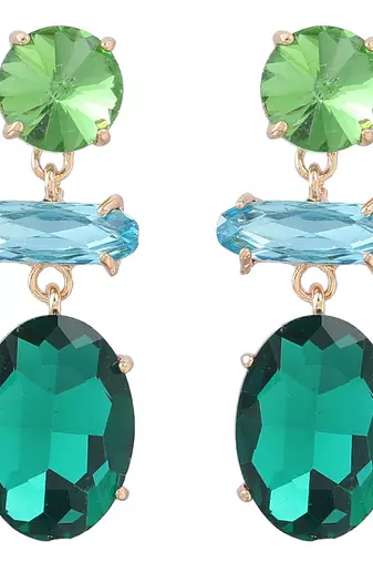 Crystal water drop dangle earrings for women and girls green rhinestone geometric statement earrings alloy