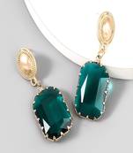 Trendy green crystal geometric gold plated alloy rhinestone geometric drop dangle earrings for women