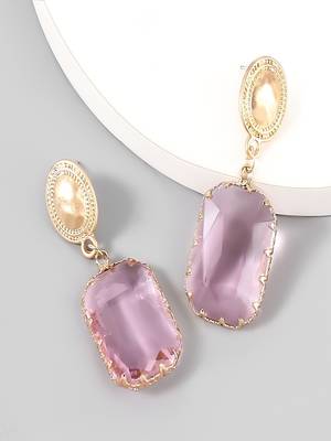 Trendy pink crystal geometric gold plated alloy rhinestone geometric drop dangle earrings for women 1