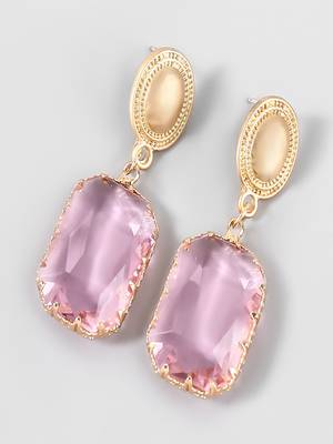 Trendy pink crystal geometric gold plated alloy rhinestone geometric drop dangle earrings for women 3