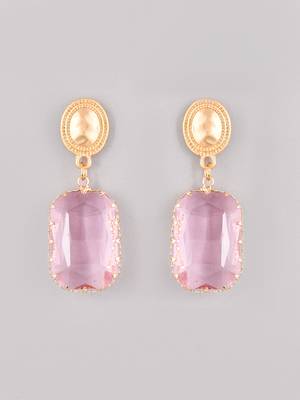 Trendy pink crystal geometric gold plated alloy rhinestone geometric drop dangle earrings for women 4
