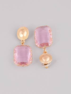 Trendy pink crystal geometric gold plated alloy rhinestone geometric drop dangle earrings for women 5