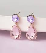 Rhinestone teardrop geometric statement pink earrings gold plated alloy drop dangle earrings for women and girls