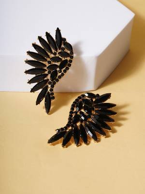 Enamel black winged earcuff styled earrings alloy gold plated for women and girls 1