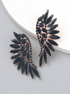 Enamel black winged earcuff styled earrings alloy gold plated for women and girls 2