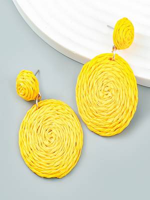 Yellow rattan earrings lightweight geometric woven bohemian earrings handmade drop dangle earrings for women girls 1