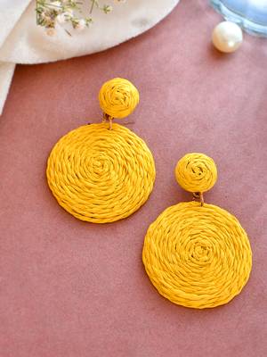 Yellow rattan earrings lightweight geometric woven bohemian earrings handmade drop dangle earrings for women girls 2