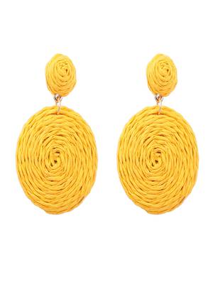 Yellow rattan earrings lightweight geometric woven bohemian earrings handmade drop dangle earrings for women girls 3