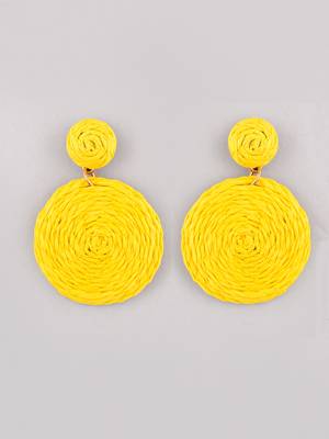 Yellow rattan earrings lightweight geometric woven bohemian earrings handmade drop dangle earrings for women girls 5