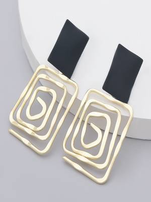 Golden geometric square concentric lines designed drop earring gold plated alloy for girls women 1