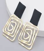 Golden geometric square concentric lines designed drop earring gold plated alloy for girls women