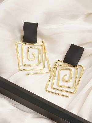 Golden geometric square concentric lines designed drop earring gold plated alloy for girls women 3
