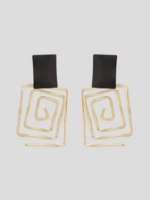 Golden geometric square concentric lines designed drop earring gold plated alloy for girls women 4