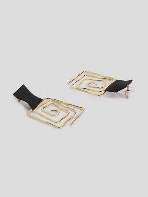 Golden geometric square concentric lines designed drop earring gold plated alloy for girls women 5