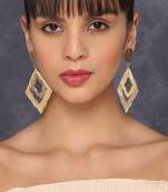 Golden geometric square concentric lines designed drop earring gold plated alloy for girls women