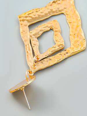 Golden geometric square concentric lines designed drop earring gold plated alloy for girls women 4