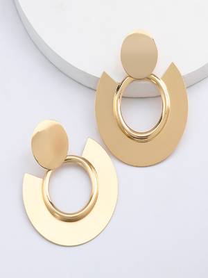 Glam golden round drops earrings in geometric semi circle design gold-plated earrings alloy for girls women 1
