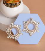 silver inlaid rhinestone round stud earrings gold plated alloy for girls and women