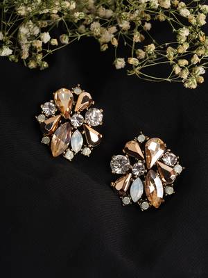 Floral radiance gold and white stone stud earrings silver-plated alloy for girls women 2