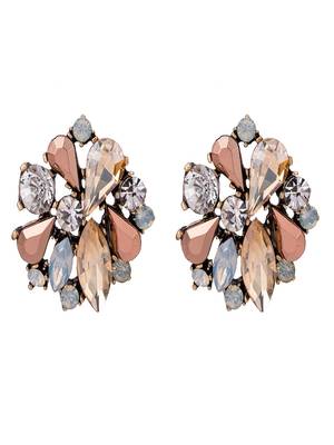 Floral radiance gold and white stone stud earrings silver-plated alloy for girls women 3